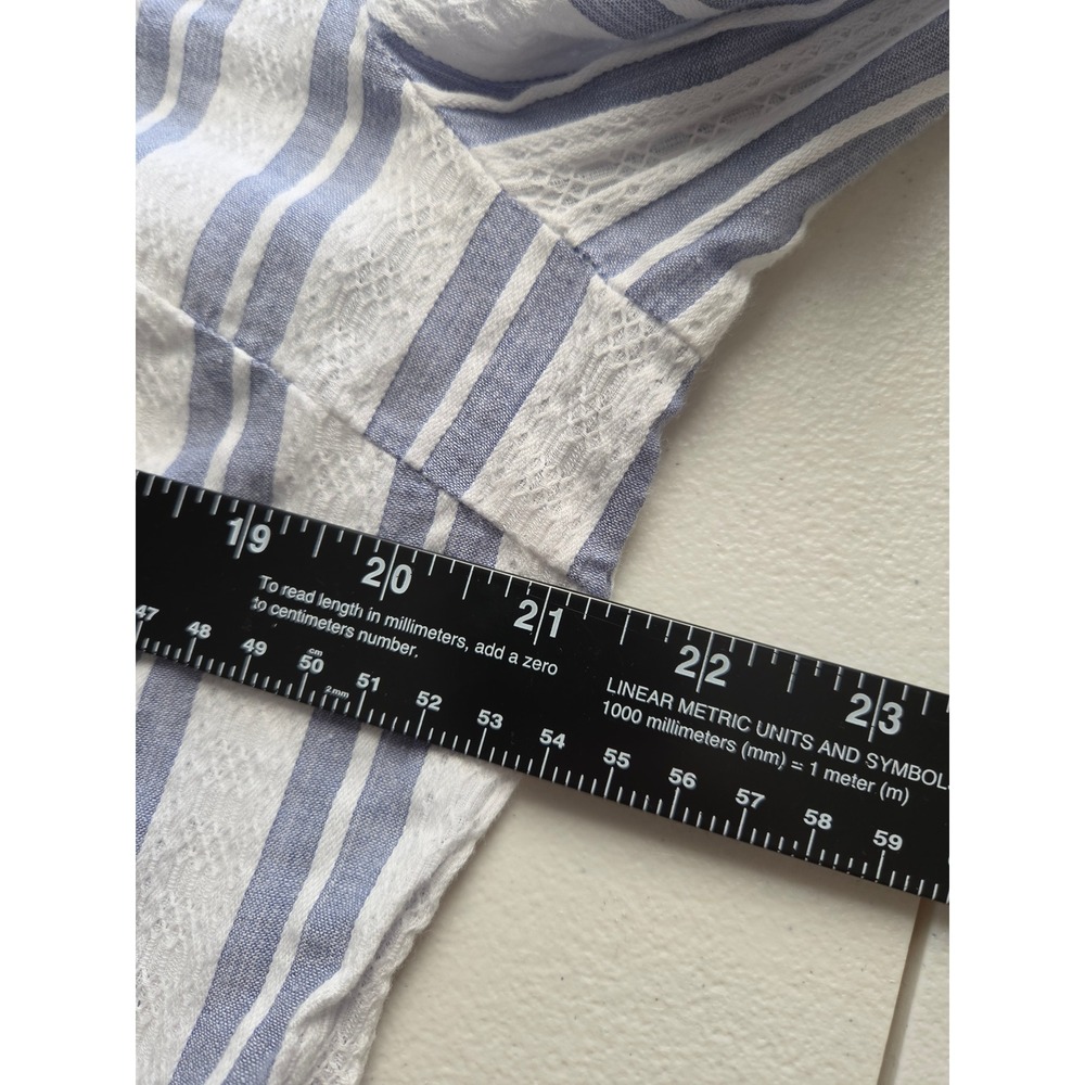 Tommy Hilfiger Blue White Striped Eyelet Lace Henley Long Sleeve Blouse Top - Picture 12 of 13